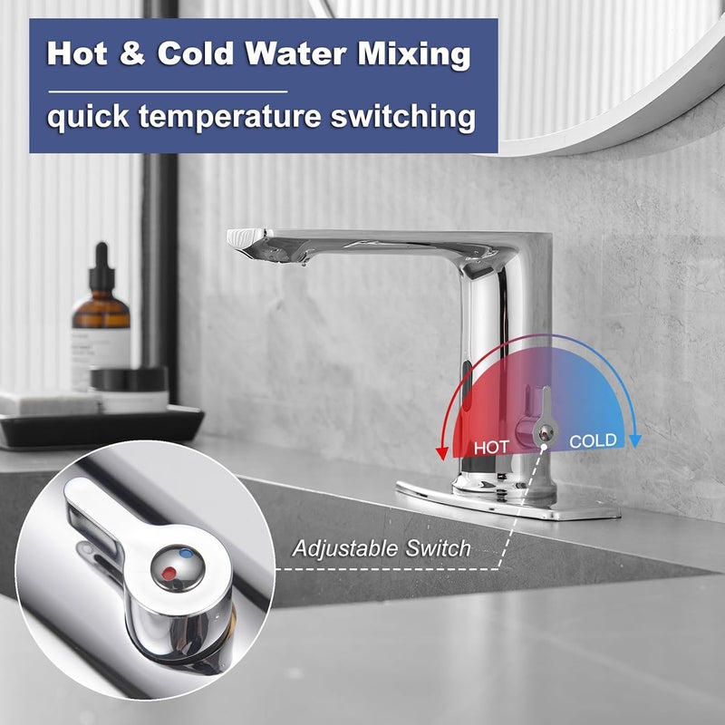 BATHFINESSE Touchless Bathroom Sink Faucet, Single Handle Temperature Adjustment, Hands-Free Commercial Motion Sensor Faucet, Electronic Infrared Smart, Solid Brass, Polishe Chrome - Image 3